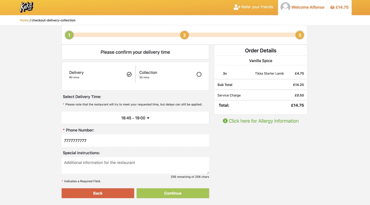 Restaurant listing page with filters and search