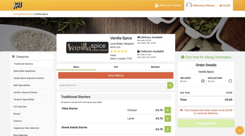 Kukd.com food delivery platform interface
