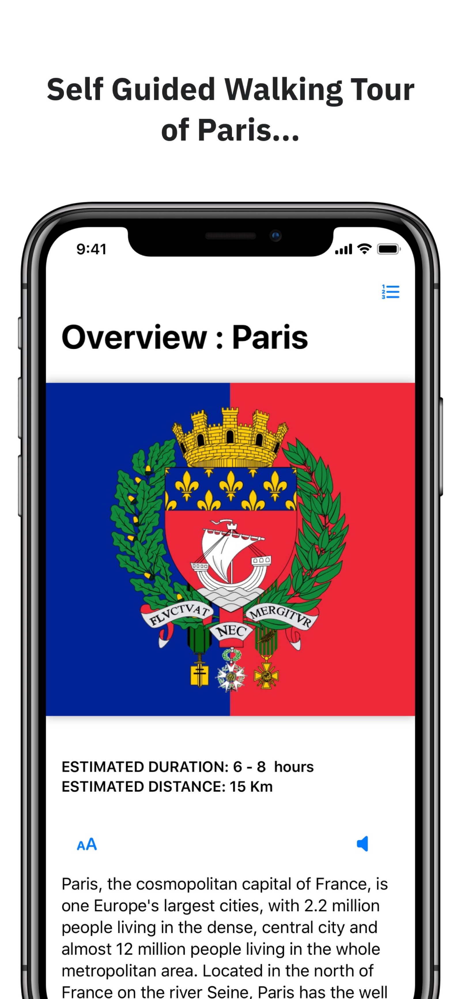 Wandity Guides app displaying tour route with points of interest